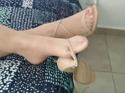 Preview 6 of MY NEIGHBOR LOVES SHOEJOBS AND NYLON FOOTJOBS, CUM PLAY WITH MY NYLON FEET NOW!