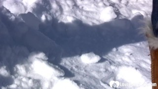 Hot stepmom shows tits and pees in snow