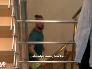 Preview 2 of FAKE PORN SHOOT Lucky handyman fucks pornstars Charlie Red and Mary Rock