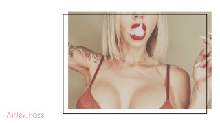 Blonde with Big Boobs and Red Lipstick Smoking - Ashley_Haze