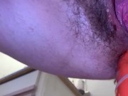 Preview 4 of gaping bbw pisses everywhere while she fucks her ass with a traffic cone