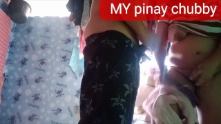 CHUBBY girl SQUIRTS using a big dildo (got caught at the end)