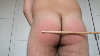 Italian Man selfspank with hand and cane