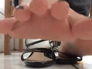 Preview 6 of @tici_feet tici feet IG tici_feet spreading toes, black sandal & toenails