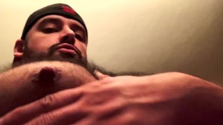 Verbal Hairy Dad Plays With Pumped Muscle Tits