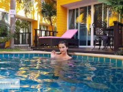 Preview 3 of Nudist walks around the hotel and masturbates by the pool