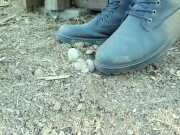 Preview 3 of Farm boy crushes crunchy empty shells with his boots - crush spit piss cum