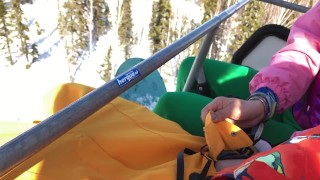 She Suck Dick in the Lift at the Ski Resort — Public Blowjob Amateur Couple