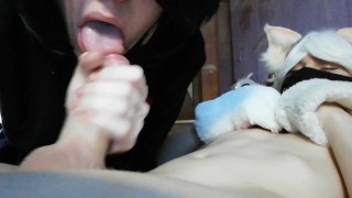 Blowjob to my sweet neko femboy with a cumshot