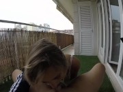 Preview 5 of Great blowjob and handjob with big cumshot, POV in public