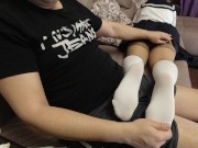 Preview 5 of Sexy soles feet fetish girl in schoolgirl uniform white knee socks