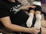 Preview 6 of Sexy soles feet fetish girl in schoolgirl uniform white knee socks