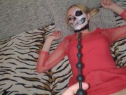 Preview 3 of Long anal beads deep in teen girl ass. Deep anal training. Gonzo. 60fps.