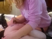 Preview 1 of Fill him with his own Cum - Dominatrix Blonde Lubes Sub Before Ass-Fucking.