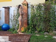 Preview 1 of Pretty woman takes outdoor shower and masturbates by the pool