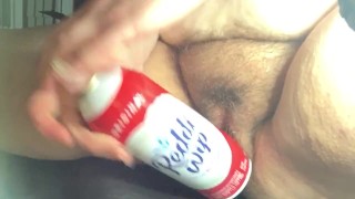 BBW Rubs Piss on her Hairy Cunt Before Fucking It with a Whipped Cream Can!