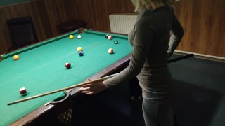 Hard fast anal fuck hot teen girl on pool table. Public sex. 60FPS. 1080.