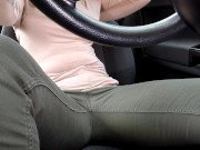 Preview 4 of She held it long but PEE in pants in CAR traffic jam - powerful piss!