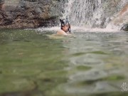 Preview 1 of SEX IN THE NATURE. I found her swimming in WATERFALL and fuck. CIM ART-PORN