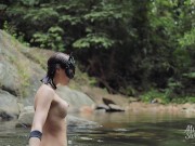 Preview 2 of SEX IN THE NATURE. I found her swimming in WATERFALL and fuck. CIM ART-PORN