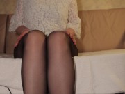 Preview 3 of Teen Step sister Pantyhose tease - Cum on legs at the end