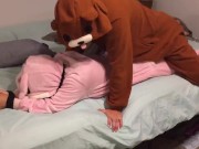 Preview 6 of Bunny onesie tied up and fucked in bed