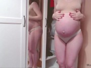 Preview 1 of Hot sexy pregnant mommy trying on her tight clothes on huge pregnant belly