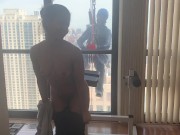 Preview 2 of AMBER SKY STRIPS NAKED IN FRONT OF WINDOW WASHER DURING QUARANTINE