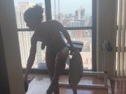 Preview 6 of AMBER SKY STRIPS NAKED IN FRONT OF WINDOW WASHER DURING QUARANTINE