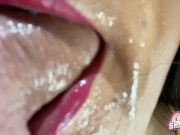 Preview 3 of Extreme Close Up Sloppy Deepthroat! Gulping Cum Down My Throat! ASMR PAWG