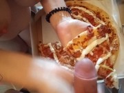 Preview 2 of Milf eats cum on pizza