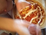 Preview 3 of Milf eats cum on pizza