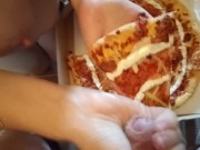 Preview 4 of Milf eats cum on pizza