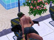 Preview 2 of Sex by the pool on a plank bed with a bbw | sex mod, sims 3