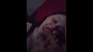 Teen sucks stepbrothers dick while parents home