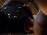Preview 4 of Tunnel gag facefuck with deepthroat cumming - homemade leather tunnel gag