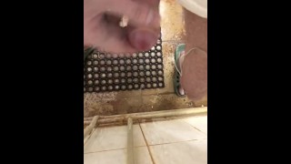 urethral plug at public shower, phone cable in bladder, pee and cum