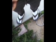 Preview 1 of Massive Norwegian Fat Daddy Cock Pissing Outside With Socks And Sandals On