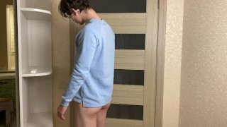 Hunky Lad gets Seduced and his Thick Cock Serviced by his Sexy Femboy Boyfriend in Miniskirt