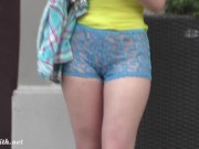 Preview 4 of Jeny Smith walks in public with transparent shorts. Real flashing moments