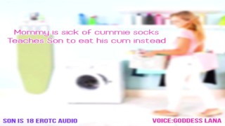 Mommy is sick of cummies socks teaches stepson to eat his cum instead