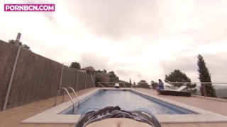 POV Horny young neighbor fucking in the outdoor community pool