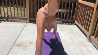 Backyard Nude Yoga with Butt Plug - Will I Be Caught?