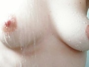 Preview 2 of (HD) Squeezing then bouncing my natural white tits with hard pink nipples