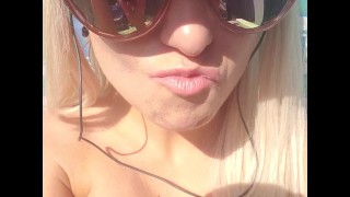Blonde Big Fake Boobs Tanning Outside Smoking a Cig Playing with My Wet Pussy 