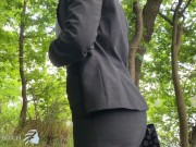 Preview 1 of sexy secretary used outdoors in the woods - rough ripping her white blouse