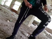Preview 5 of Gopnik masturbates hairy cock in an abandoned building