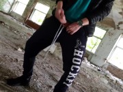 Preview 6 of Gopnik masturbates hairy cock in an abandoned building
