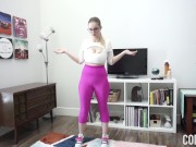 Preview 1 of Bored Housewife Shows Off Huge Tits for Strangers - Quarantine Workout Video