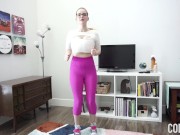 Preview 3 of Bored Housewife Shows Off Huge Tits for Strangers - Quarantine Workout Video